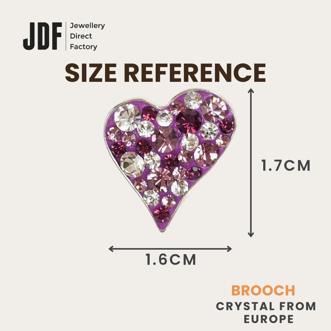 Shinning Heart Brooch with Crystals from Europe, Brooch, Size Reference, Crystals from Europe, One-Year Warranty - Jewellery Direct Factory in alabaster background
