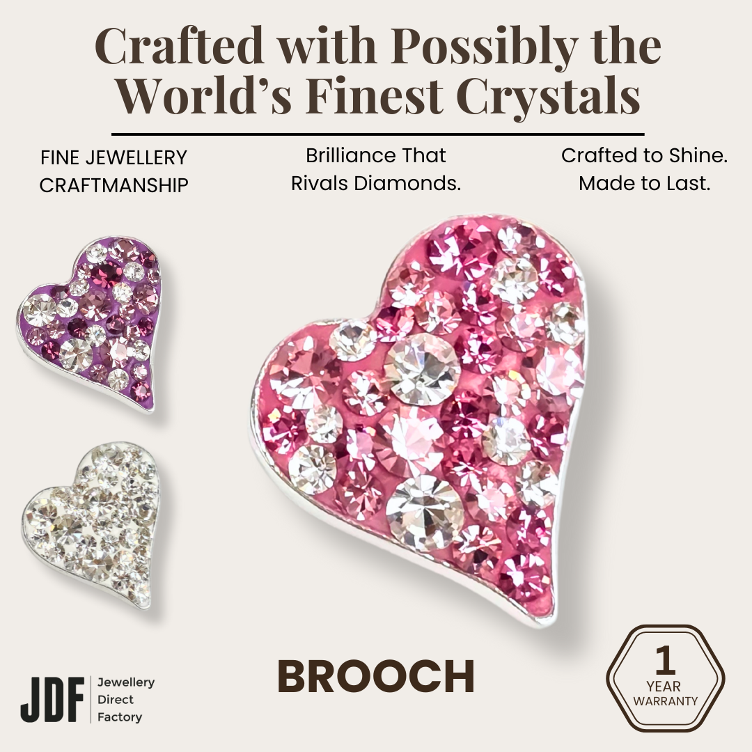 Shinning Heart Brooch with Crystals from Europe, Brooch, White, Pink, Purple, Crystals from Europe, One-Year Warranty - Jewellery Direct Factory in alabaster background