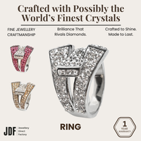 Signature Belt Design Ring with Crystals From Europe, Crystal Ring, White Pink Gold, Crystals From Europe, One-Year Warranty - Jewellery Direct Factory in alabaster background