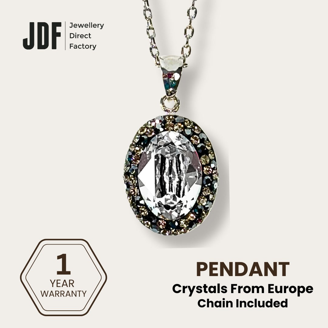 Classic Oval Pendant with Crystal From Europe, Crystal Pendant, Silver, Crystal From Europe, One-Year Warranty - Jewellery Direct Factory in alabaster background