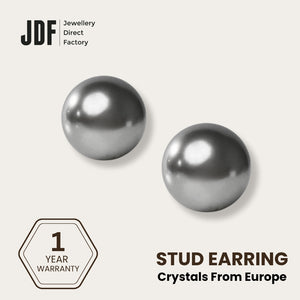 Elegant 12mm Pearl Stud Earrings with Crystals from Europe, Crystal Earrings, Silver, Crystals from Europe, One-Year Warranty - Jewellery Direct Factory in alabaster background