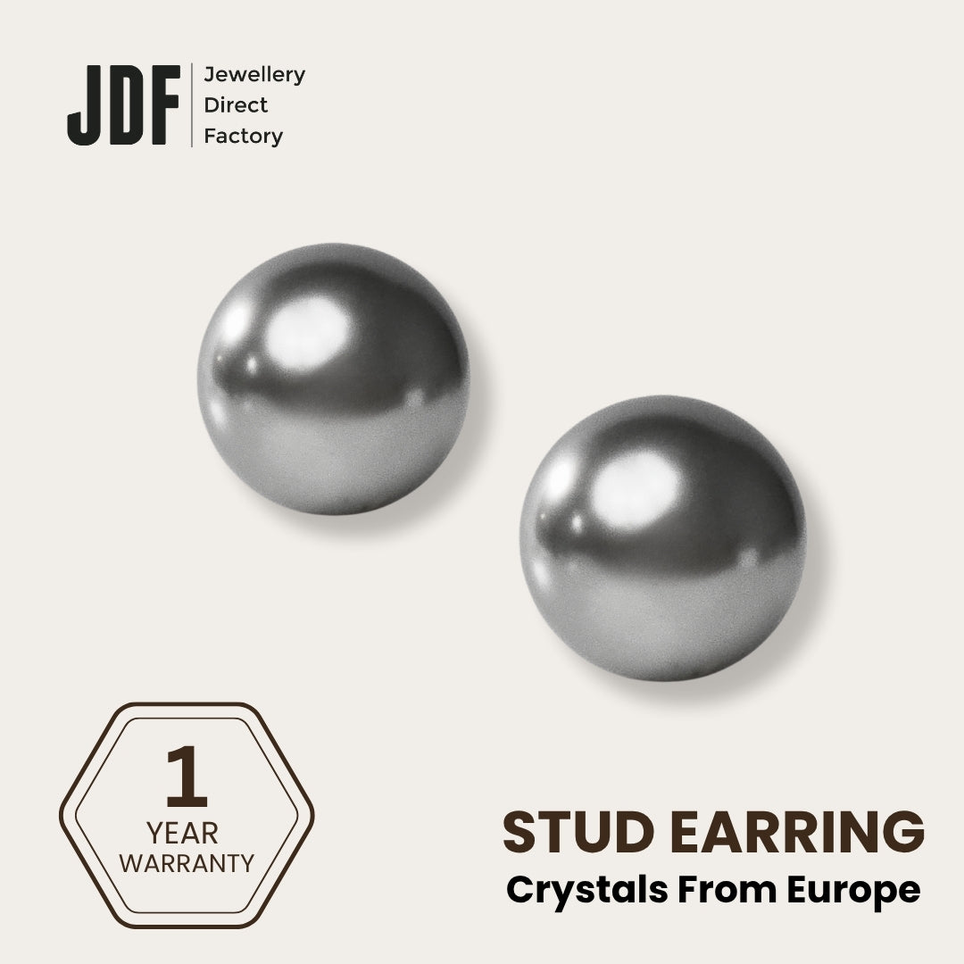 Elegant 12mm Pearl Stud Earrings with Crystals from Europe, Crystal Earrings, Silver, Crystals from Europe, One-Year Warranty - Jewellery Direct Factory in alabaster background