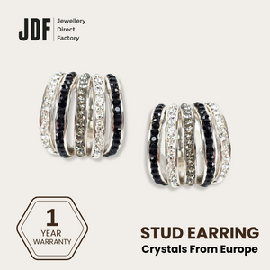 Multi-Band Stud Earrings with Crystals from Europe, Crystal Earrings, Silver, Crystals from Europe, One-Year Warranty - Jewellery Direct Factory in alabaster background