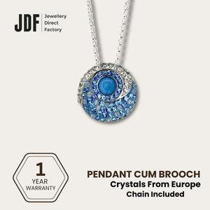Energy Round Pendant Cum Brooch with Crystal From Europe, Pendant Brooch, Sky Blue, Crystal From Europe, One-Year Warranty - Jewellery Direct Factory in alabaster background
