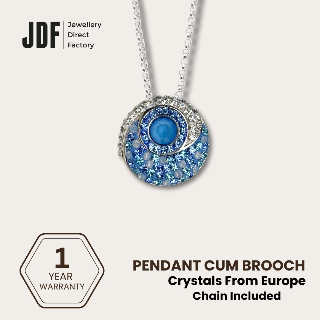 Energy Round Pendant Cum Brooch with Crystal From Europe, Pendant Brooch, Sky Blue, Crystal From Europe, One-Year Warranty - Jewellery Direct Factory in alabaster background