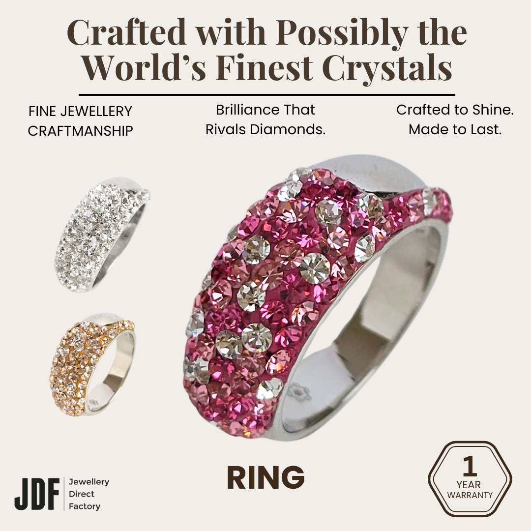 Slim Ring Embellished with Crystals From Europe, Crystal Ring, White Beige Pink, Crystals From Europe, One-Year Warranty - Jewellery Direct Factory in alabaster background