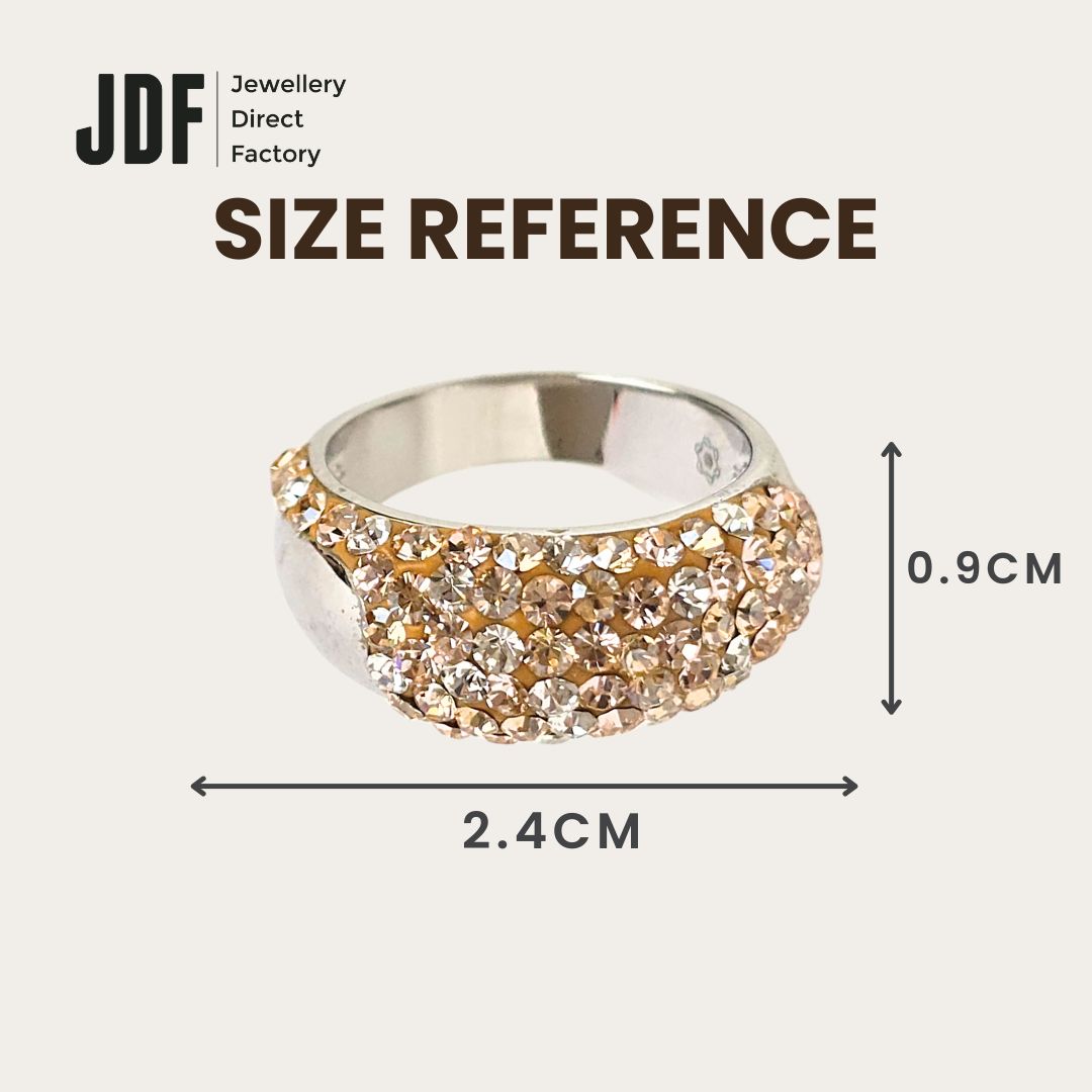 Slim Ring Embellished with Crystals From Europe, Crystal Ring, Size Reference, Crystals From Europe, One-Year Warranty - Jewellery Direct Factory in alabaster background