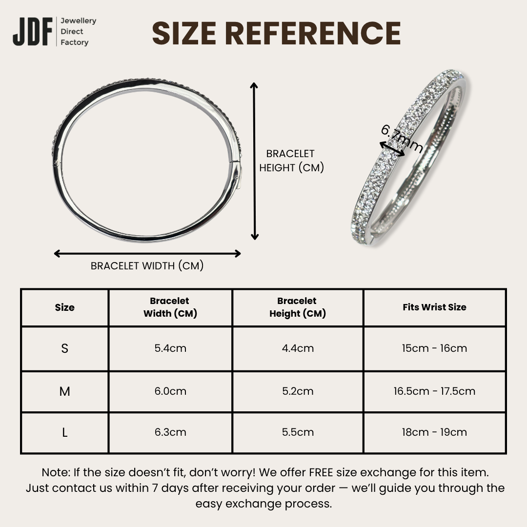 Sparkling European Crystal Bangle, Crystal Bangle, Size Reference, Crystal From Europe, One-Year Warranty - Jewellery Direct Factory in alabaster background