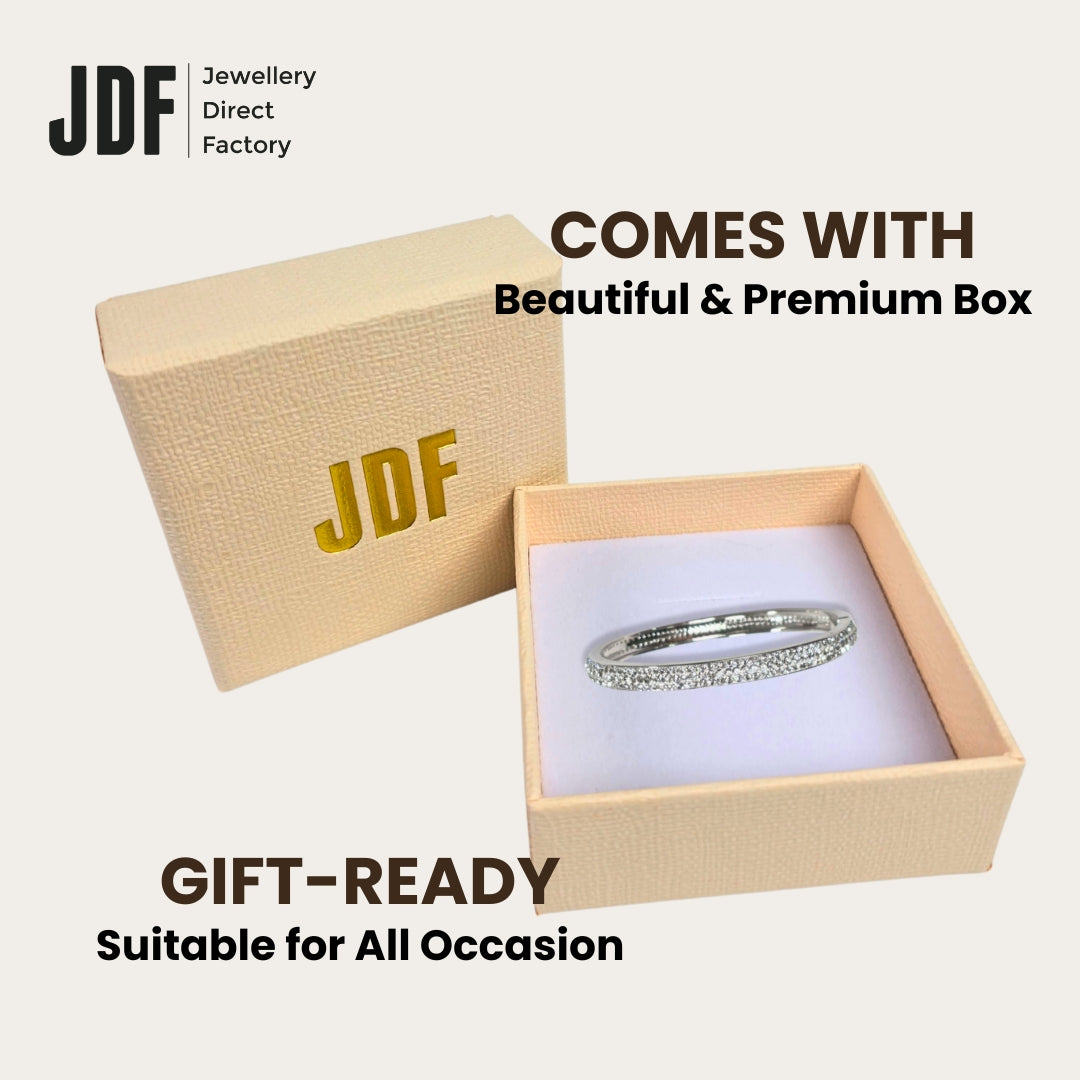 Sparkling European Crystal Bangle, Crystal Bangle, Inside Jewellery Box Packaging, Crystal From Europe, One-Year Warranty - Jewellery Direct Factory in alabaster background