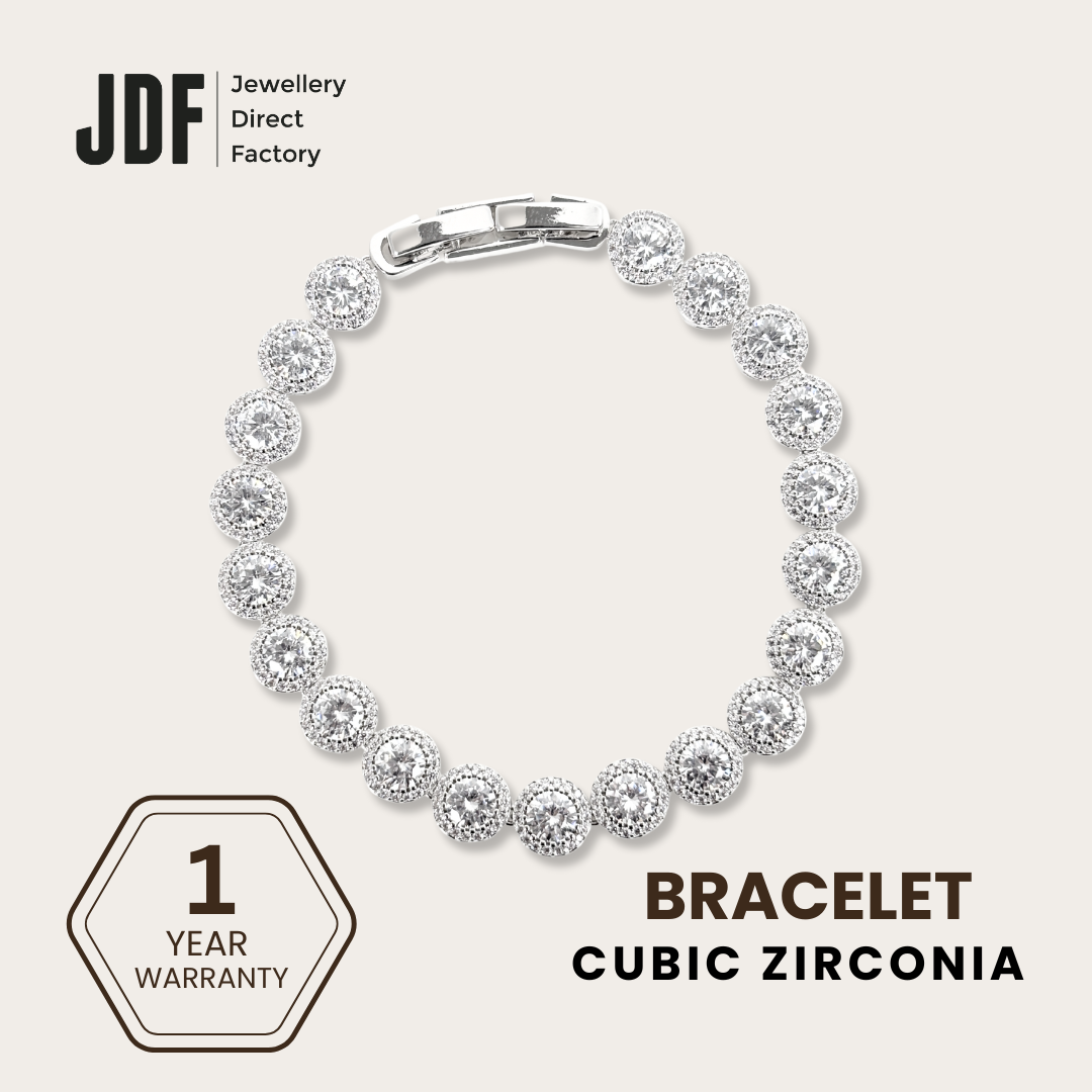 Sparkling Halo Round Bracelet with Cubic Zirconia, Crystal Bracelet, White, Cubic Zirconia, One-Year Warranty - Jewellery Direct Factory in alabaster background