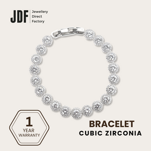 Sparkling Halo Round Bracelet with Cubic Zirconia, Crystal Bracelet, White, Cubic Zirconia, One-Year Warranty - Jewellery Direct Factory in alabaster background