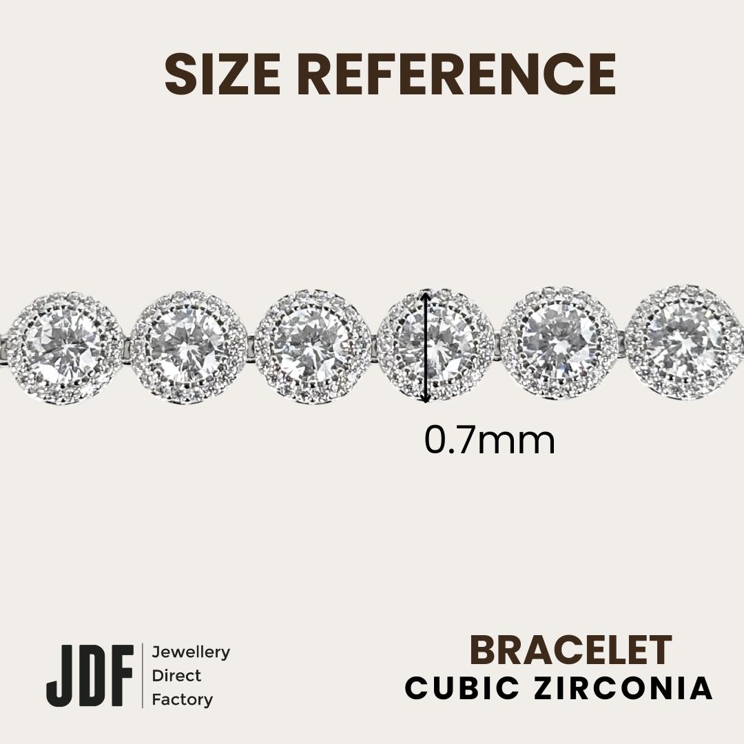 Sparkling Halo Round Bracelet with Cubic Zirconia, Crystal Bracelet, Size Reference, Cubic Zirconia, One-Year Warranty - Jewellery Direct Factory in alabaster background