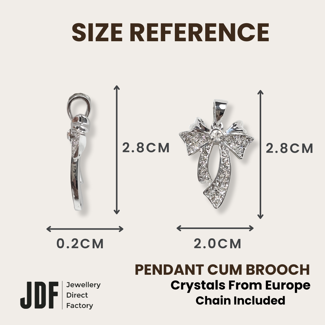 Sparkling Ribbon Bowknot Pendant, Pendant, Size Reference, Crystals from Europe, One-Year Warranty - Jewellery Direct Factory in alabaster background