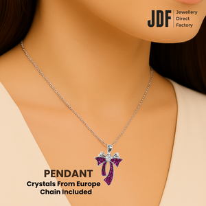 Sparkling Ribbon Bowknot Pendant, Pendant, Worn by Model, Crystals from Europe, One-Year Warranty - Jewellery Direct Factory in alabaster background