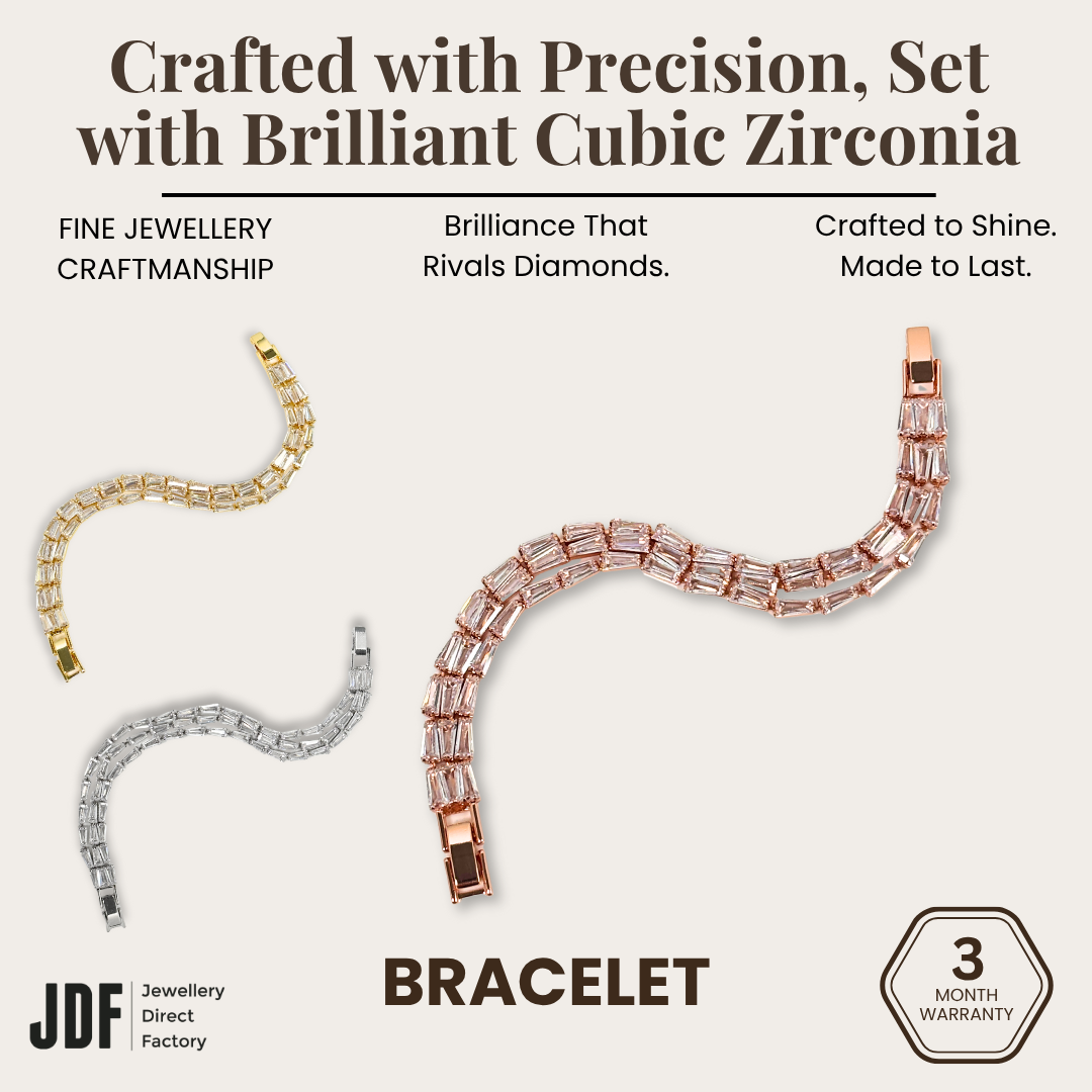 Spiga Triple-Row Bracelet with Cubic Zirconia, Crystal Bracelet, White Rose Gold Gold, Cubic Zirconia, Three-Month Warranty - Jewellery Direct Factory in alabaster background