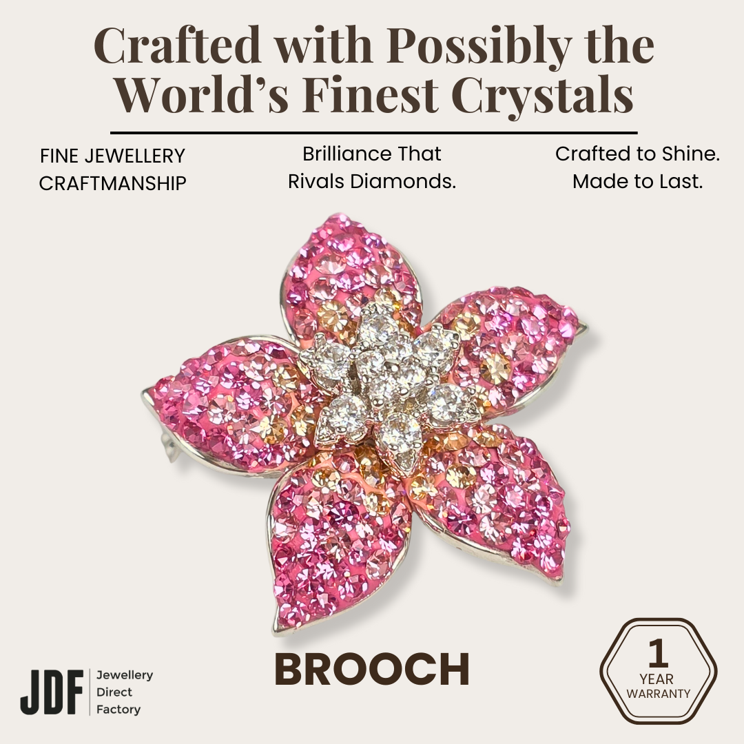 Spinning Flower Brooch with Crystal From Europe, Brooch, Pink, Crystals from Europe, One-Year Warranty - Jewellery Direct Factory in alabaster background