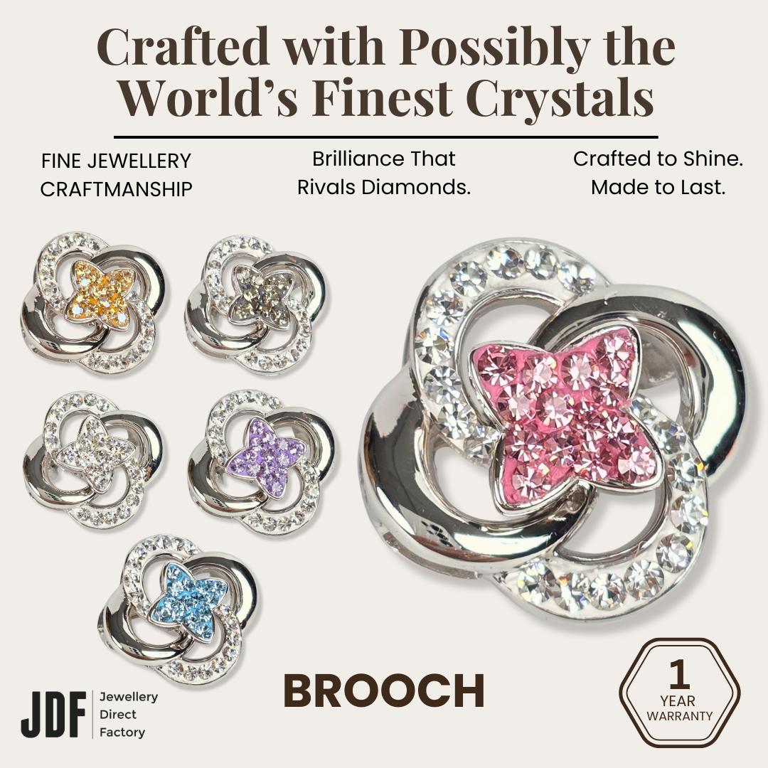 Spinning Petal Brooch with Crystals from Europe, Brooch, White, Light Purple, Light Blue, Pink, Gray, Beige, Crystals from Europe, One-Year Warranty - Jewellery Direct Factory in alabaster background