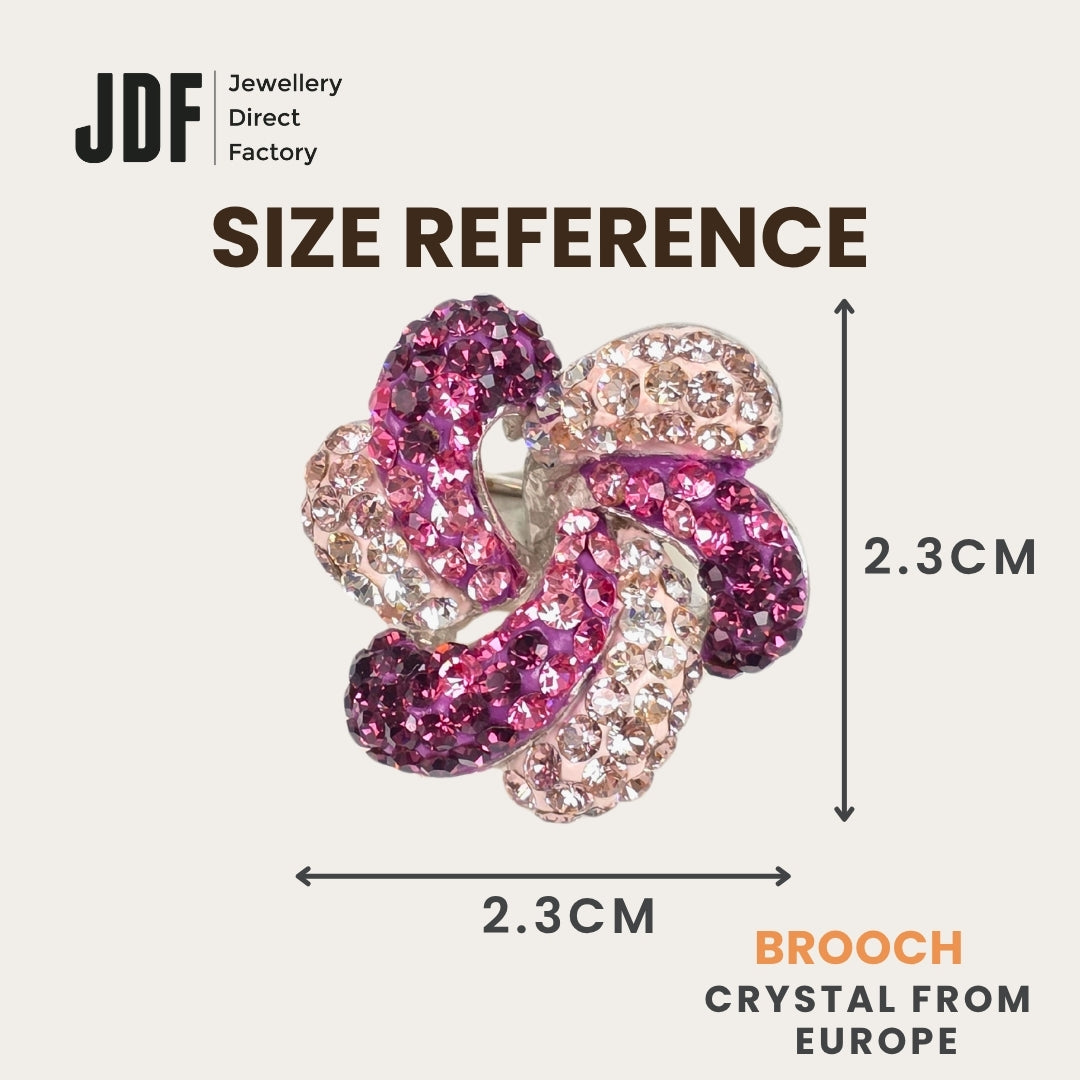 Spiral Petal Brooch with Crystal From Europe, Brooch, Size Reference, Crystals from Europe, One-Year Warranty - Jewellery Direct Factory in alabaster background