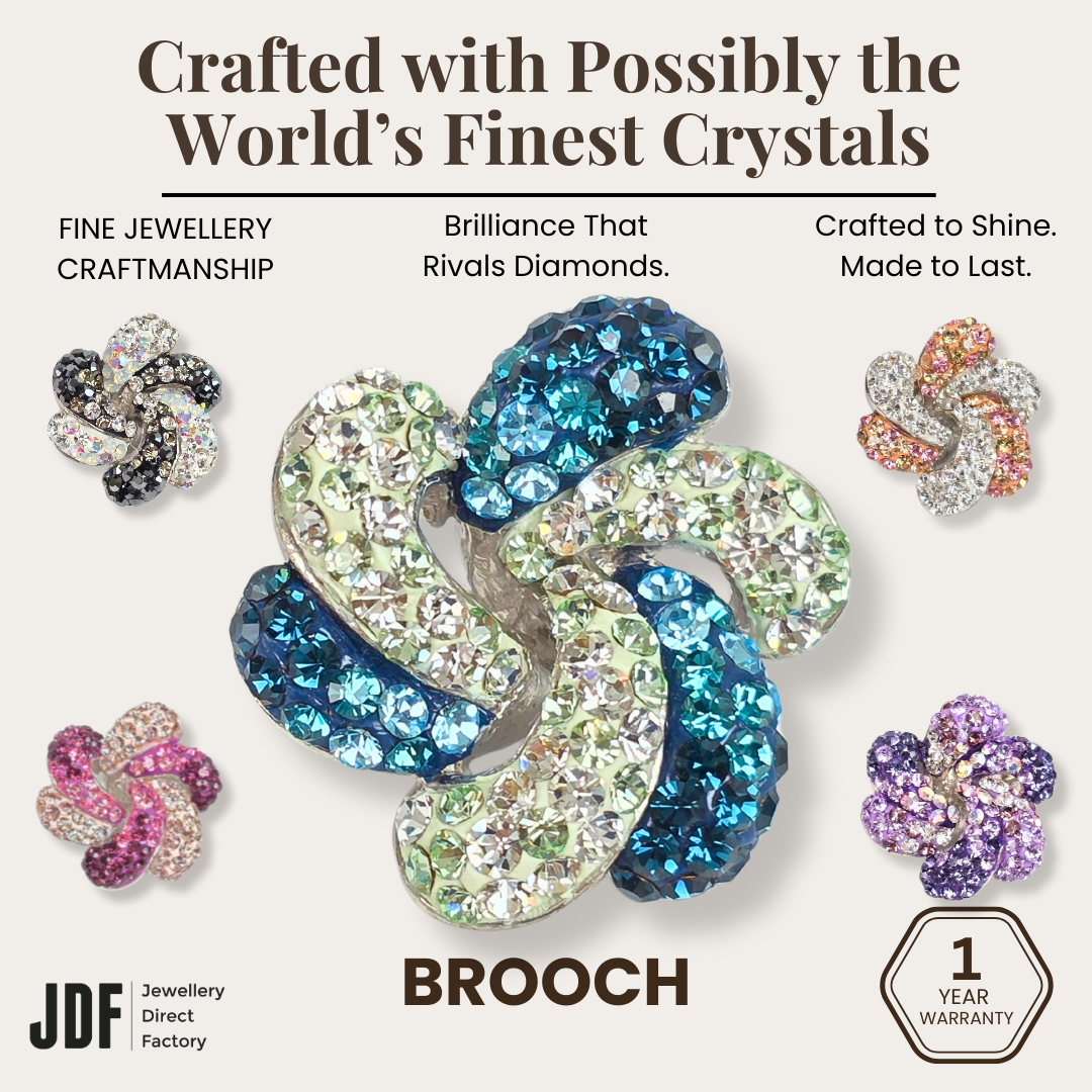 Spiral Petal Brooch with Crystal From Europe, Brooch, Blue, Pink, Purple, Red, Black, Crystals from Europe, One-Year Warranty - Jewellery Direct Factory in alabaster background