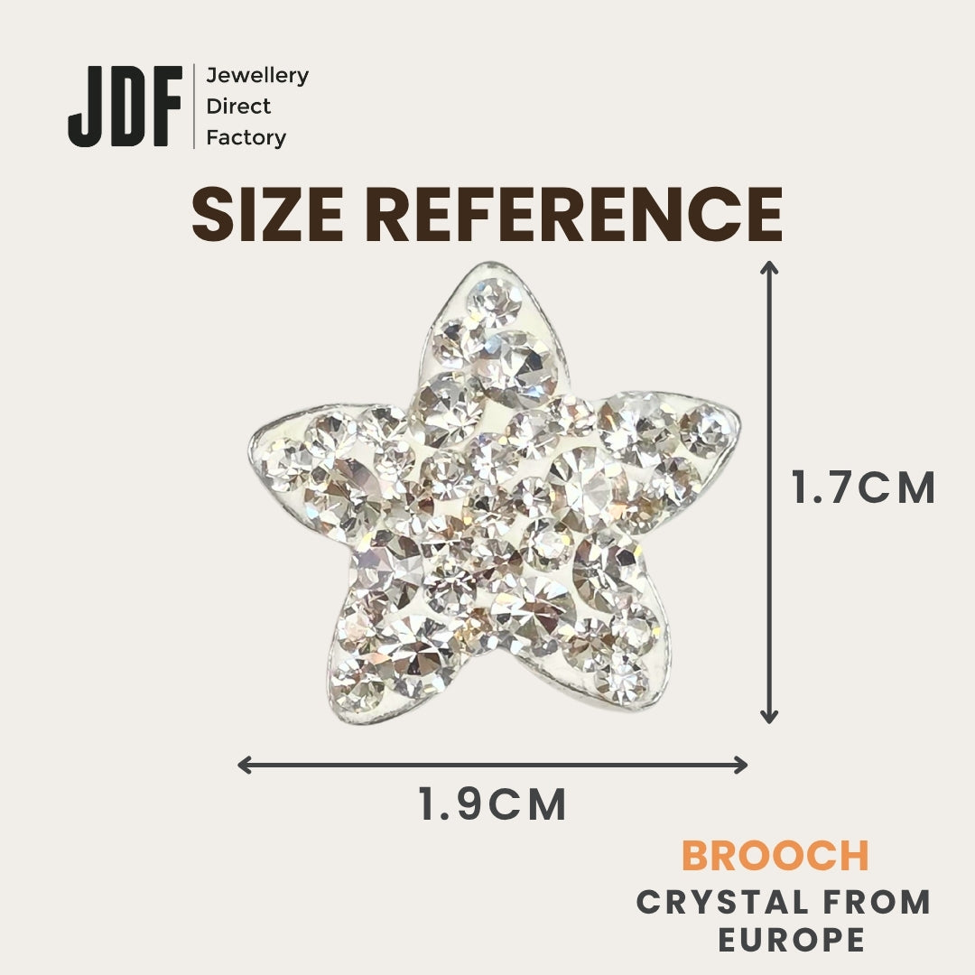 Star-Shaped Brooch with Crystals from Europe, Brooch, Size Reference, Crystals from Europe, One-Year Warranty - Jewellery Direct Factory in alabaster background
