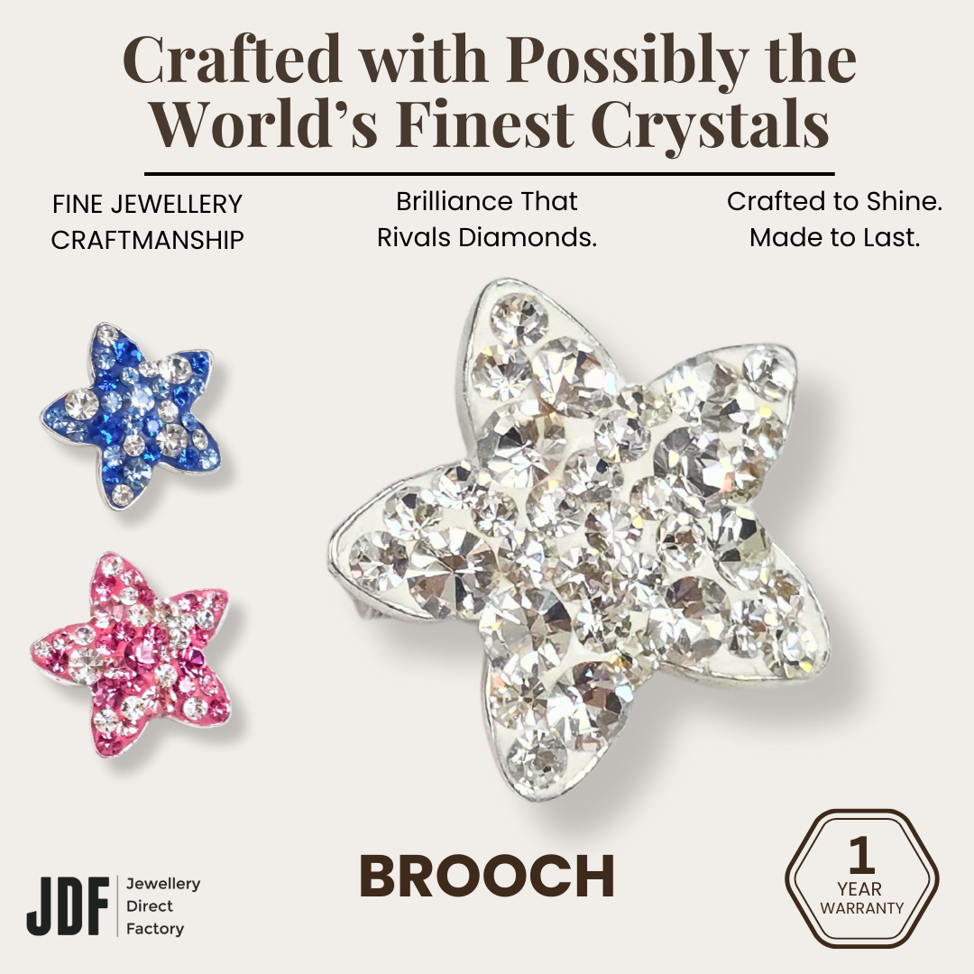 Star-Shaped Brooch with Crystals from Europe, Brooch, Blue, Pink, White, Crystals from Europe, One-Year Warranty - Jewellery Direct Factory in alabaster background