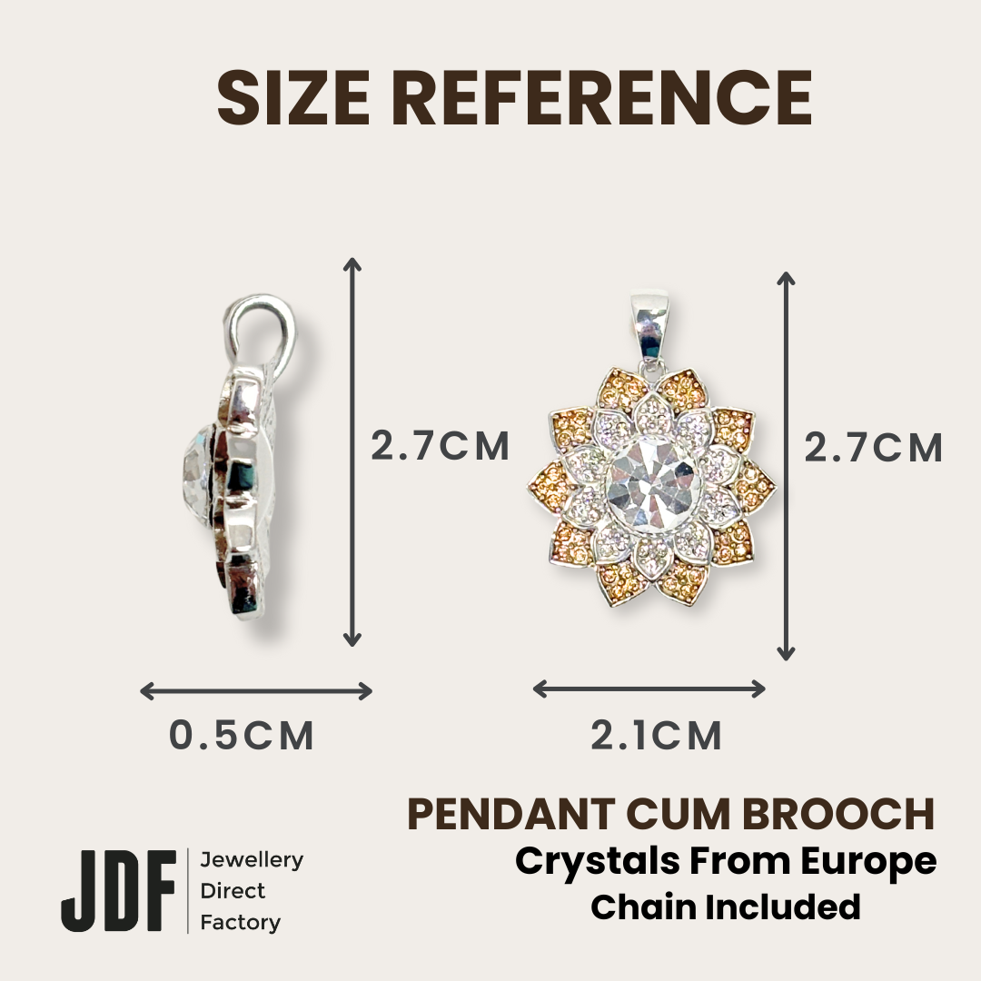 Sunburst Cluster Pendant with Crystal From Europe, Pendant Size Reference, Crystal Pendant, Measurement Display, One-Year Warranty - Jewellery Direct Factory in alabaster background