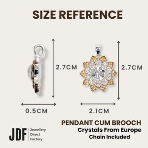 Sunburst Cluster Pendant with Crystal From Europe, Pendant Size Reference, Crystal Pendant, Measurement Display, One-Year Warranty - Jewellery Direct Factory in alabaster background