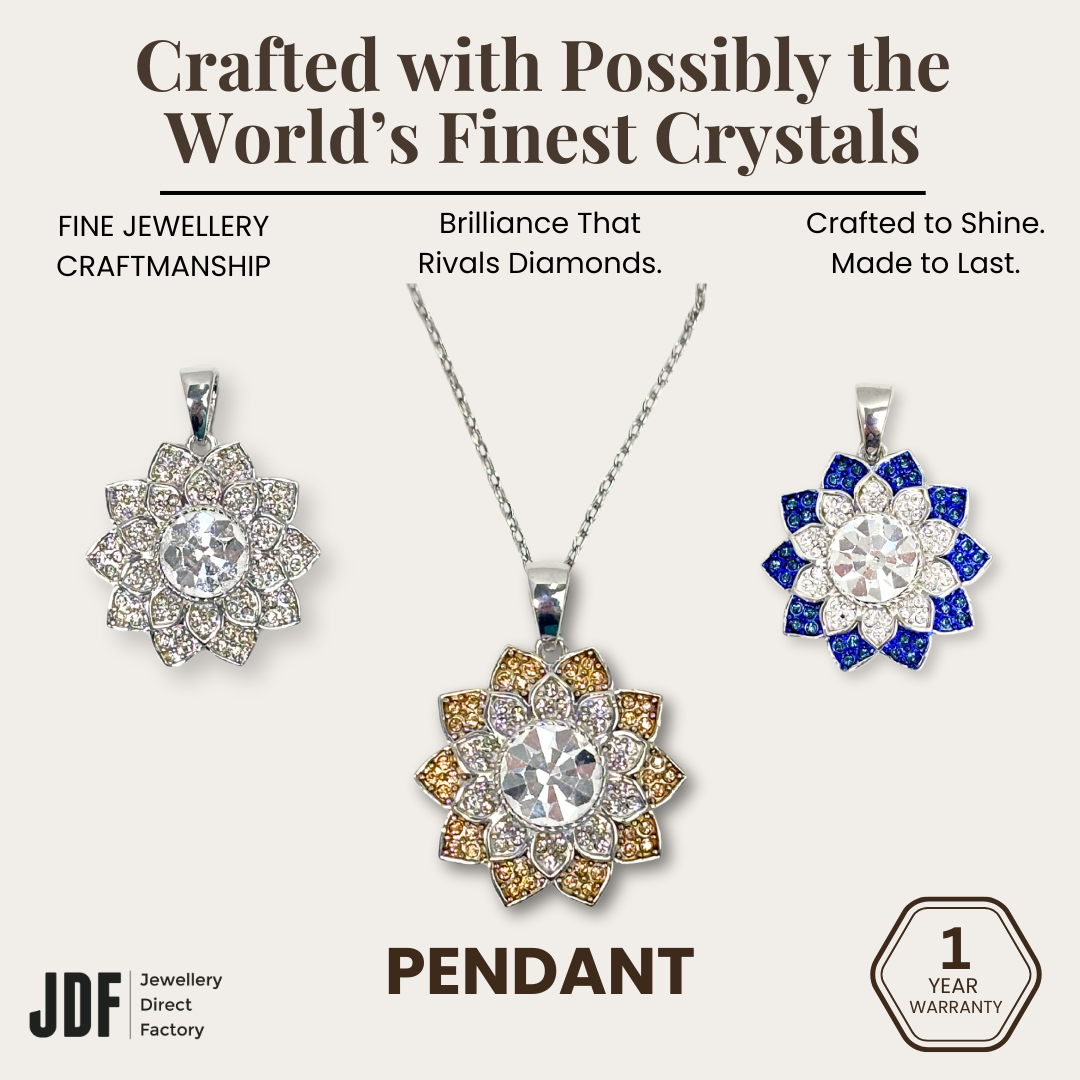 Sunburst Cluster Pendant with Crystal From Europe, Crystal Pendant, White, Gold, Blue, Crystal From Europe, One-Year Warranty - Jewellery Direct Factory in alabaster background