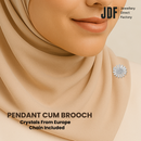 Sunlit Daisy Pendant Brooch with Cubic Zirconia, Pendant Brooch, Worn by Woman Model on Tudung, White, Cubic Zirconia, One-Year Warranty - Jewellery Direct Factory in alabaster background