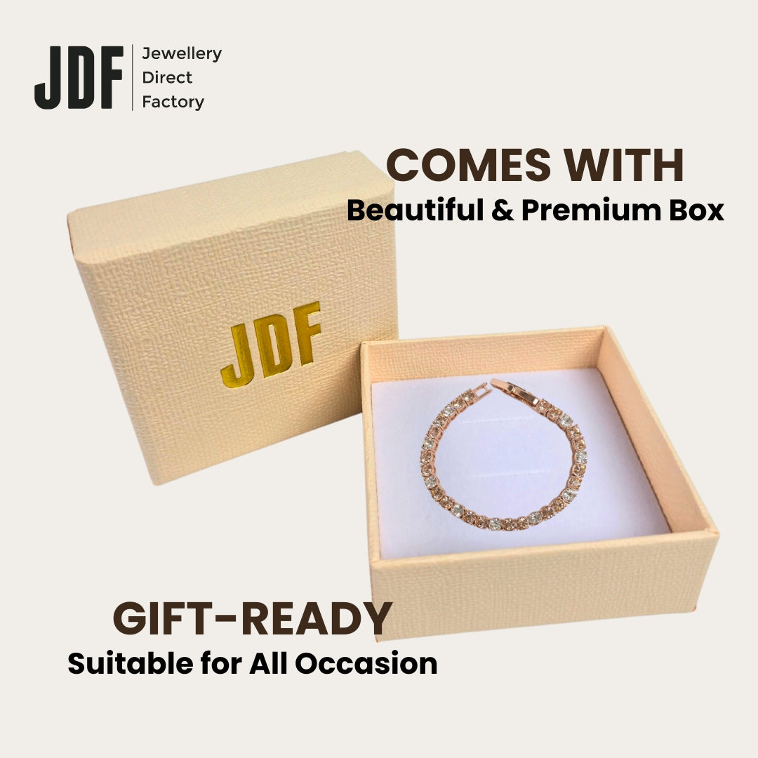 Tennis Bracelet 4mm with Crystal From Europe, Crystal Bracelet, Packaging Display, Crystal From Europe, One-Year Warranty - Jewellery Direct Factory in alabaster background