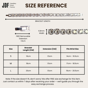 Tennis Bracelet 5mm with Crystal From Europe, Crystal Bracelet, Size Reference, Crystal From Europe, One-Year Warranty - Jewellery Direct Factory in alabaster background