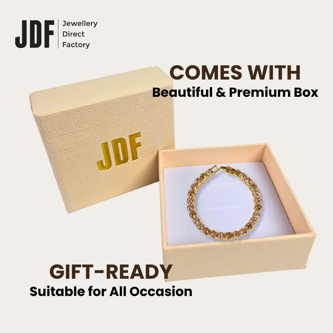 Tennis Bracelet 5mm with Crystal From Europe, Crystal Bracelet, Packaging Display, Crystal From Europe, One-Year Warranty - Jewellery Direct Factory in alabaster background