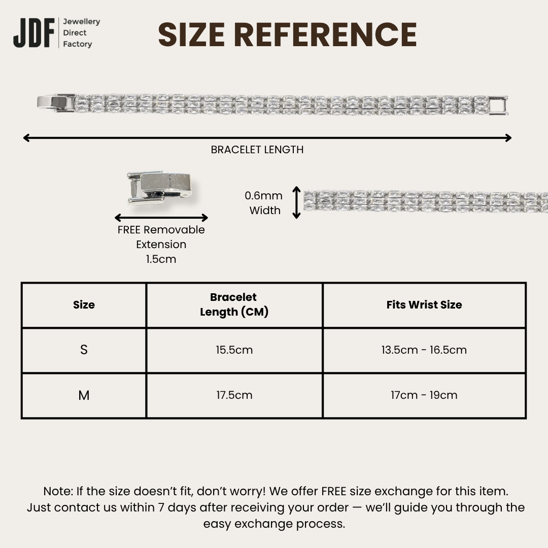 Triple-Line Bamboo Bracelet with Cubic Zirconia, Crystal Bracelet, Size Reference, Cubic Zirconia, Three-Month Warranty - Jewellery Direct Factory in alabaster background