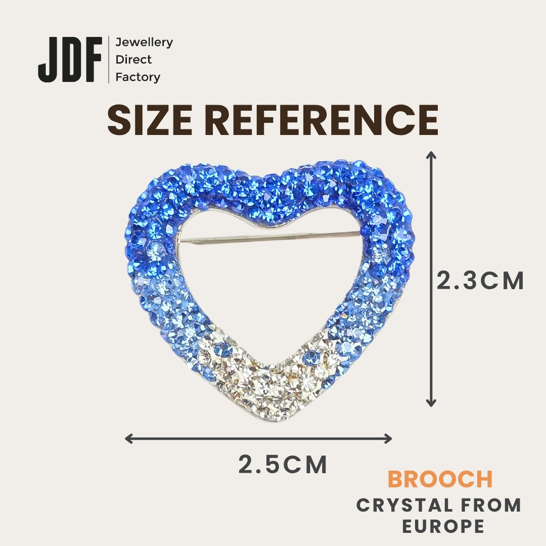 True Love Heart Brooch with European Crystals, Brooch, Size Reference, Crystals from Europe, One-Year Warranty - Jewellery Direct Factory in alabaster background