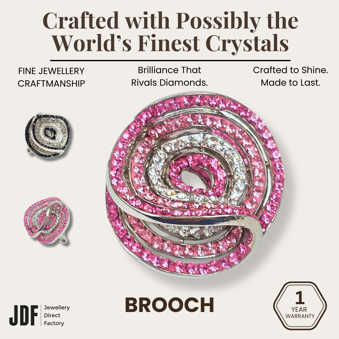 Unique 2-Layer Brooch with Crystals from Europe, Brooch, Black, Pink, Crystals from Europe, One-Year Warranty - Jewellery Direct Factory in alabaster background