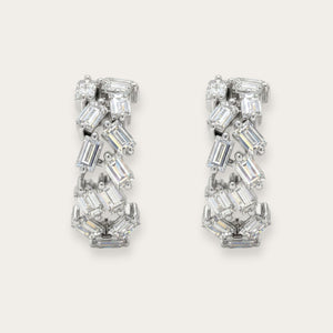 Petite 18K Gold Hoop Earrings with Asymmetric Baguette Lab Diamonds