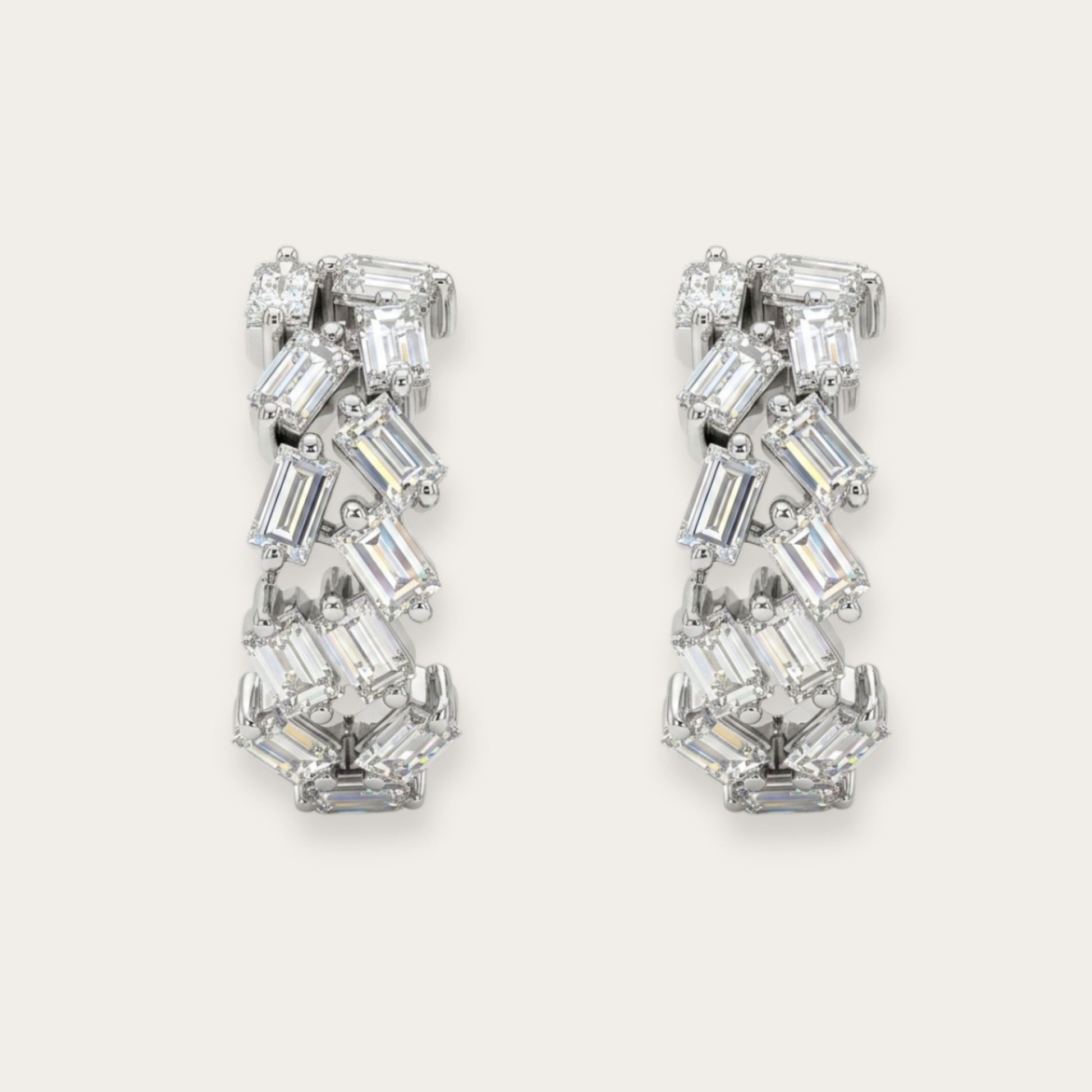 Petite 18K Gold Hoop Earrings with Asymmetric Baguette Lab Diamonds