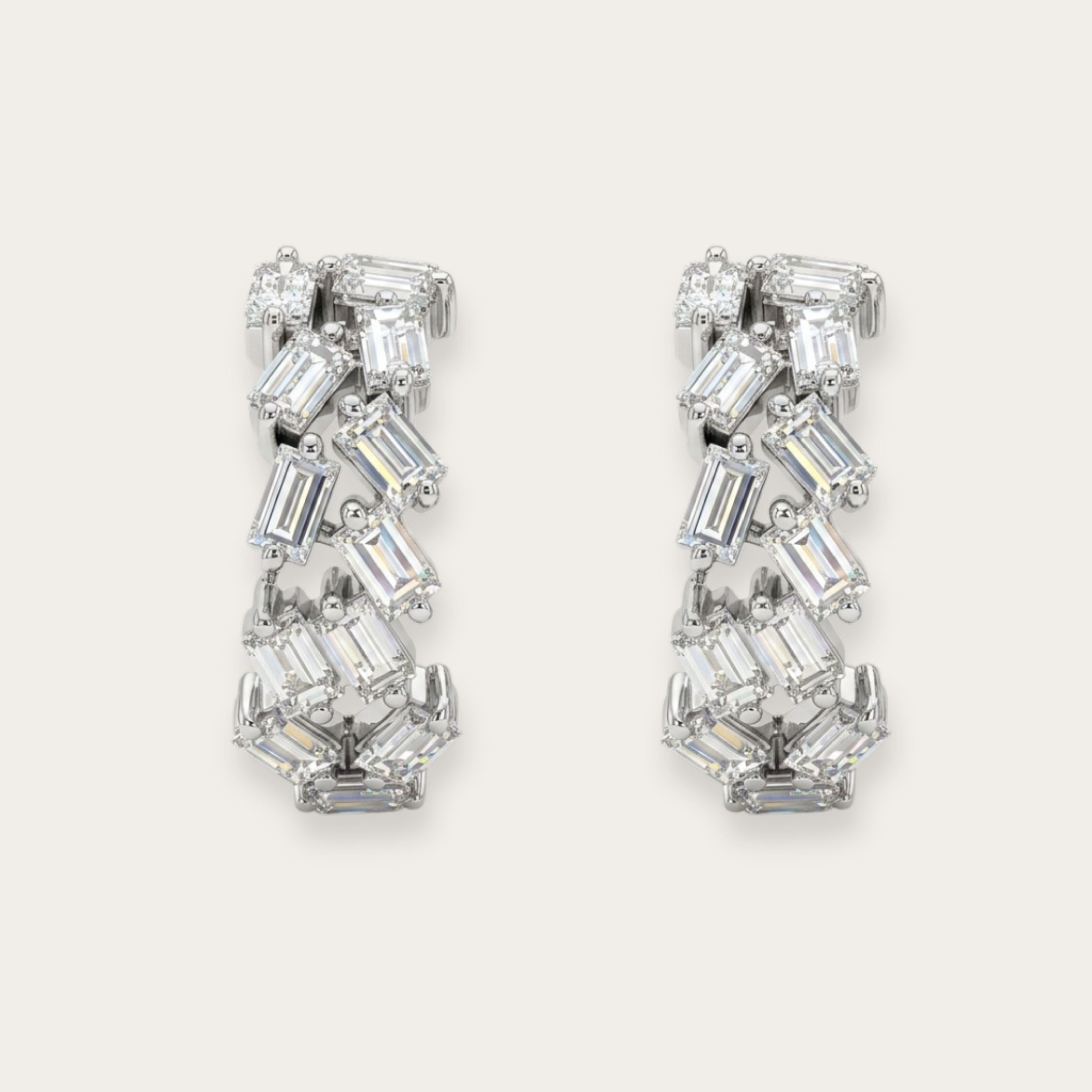 Petite 18K Gold Hoop Earrings with Asymmetric Baguette Lab Diamonds