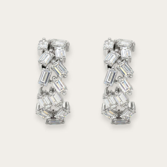 Petite 18K Gold Hoop Earrings with Asymmetric Baguette Lab Diamonds