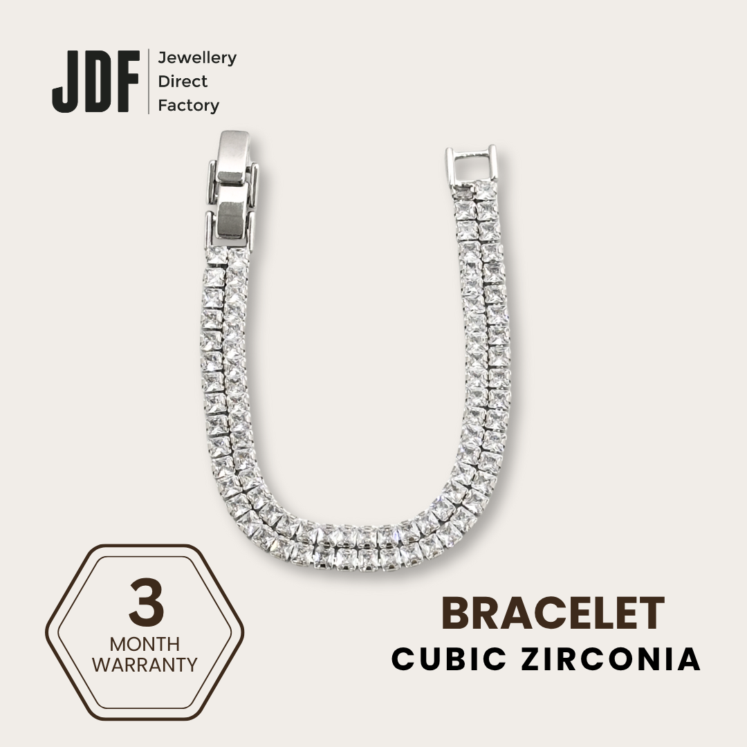 Angular Double-Row Bracelet with Cubic Zirconia, Crystal Bracelet, White, Cubic Zirconia, Three-Month Warranty - Jewellery Direct Factory in alabaster background