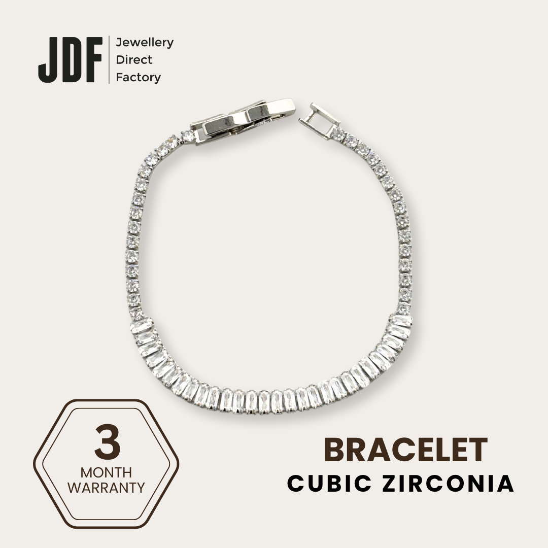 Baguette Round-Cut Bracelet with Cubic Zirconia, Crystal Bracelet, White, Cubic Zirconia, Three-Month Warranty - Jewellery Direct Factory in alabaster background