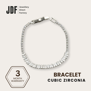 Baguette Round-Cut Bracelet with Cubic Zirconia, Crystal Bracelet, White, Cubic Zirconia, Three-Month Warranty - Jewellery Direct Factory in alabaster background