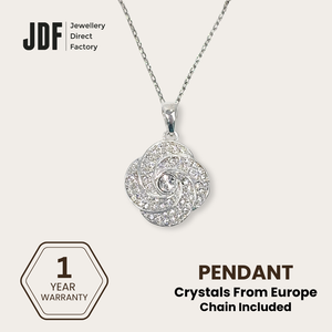 Blooming Rose Pendant with Crystal From Europe, Crystal Pendant, White, Crystal From Europe, One-Year Warranty - Jewellery Direct Factory in alabaster background