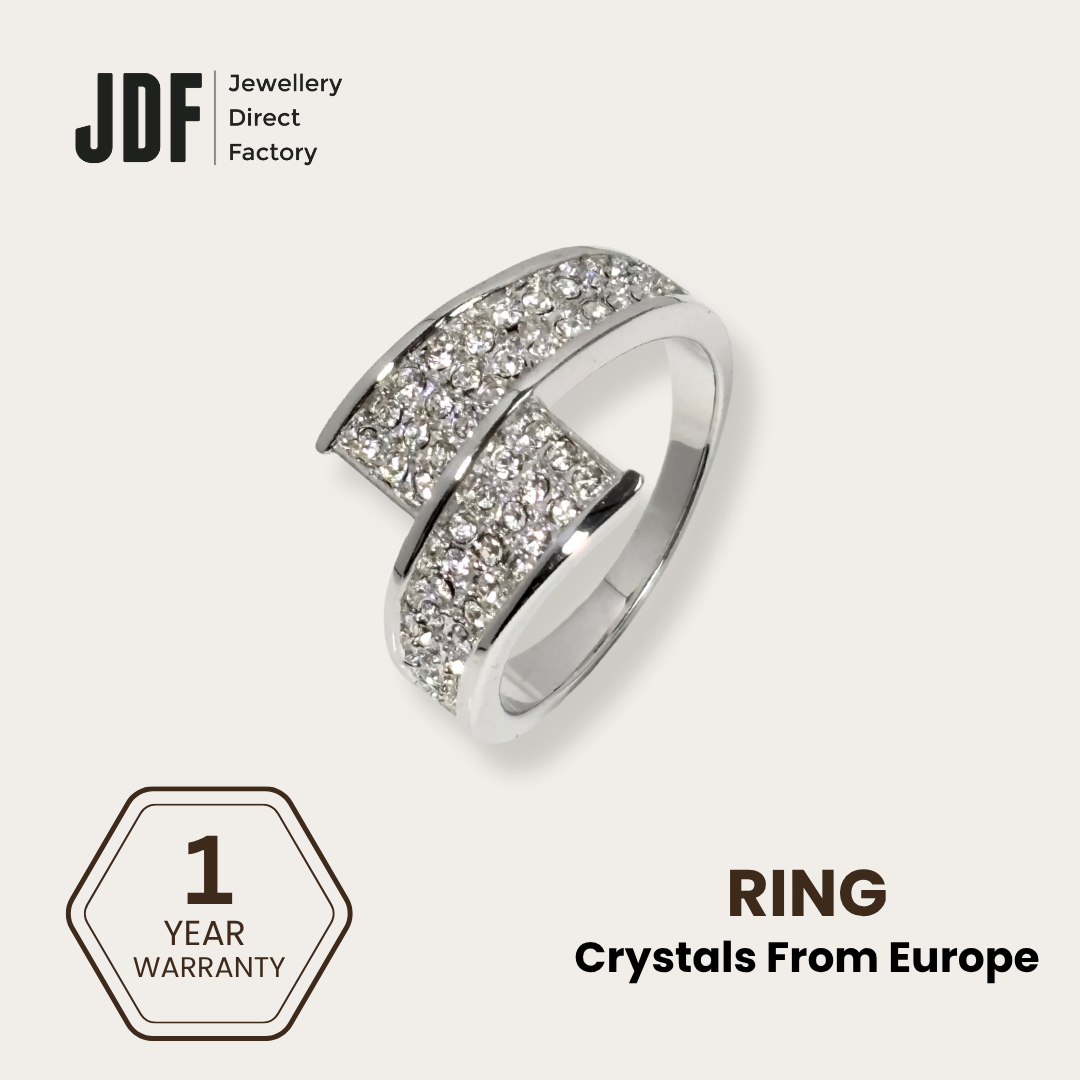 Bypass Pave Ring with Crystal From Europe, Ring, White, Crystals from Europe, One-Year Warranty - Jewellery Direct Factory in alabaster background