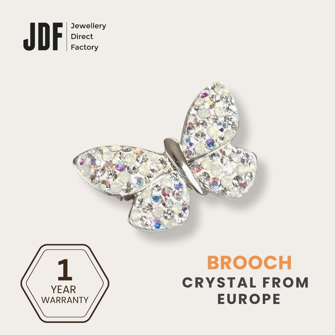 Charming Butterfly Brooch with Crystals from Europe, Brooch, White, Crystals from Europe, One-Year Warranty - Jewellery Direct Factory in alabaster background