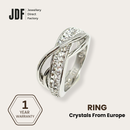 Crisscross Solitaire Ring with Crystal From Europe, Crystal Ring, White, Crystal From Europe, One-Year Warranty - Jewellery Direct Factory in alabaster background