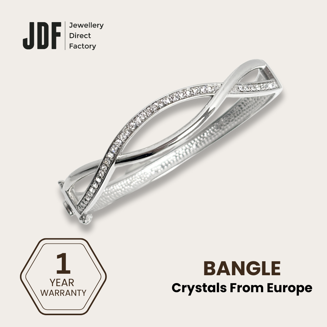 Crossover Radiance Bangle, Bracelet, White, One-Year Warranty - Jewellery Direct Factory in alabaster background