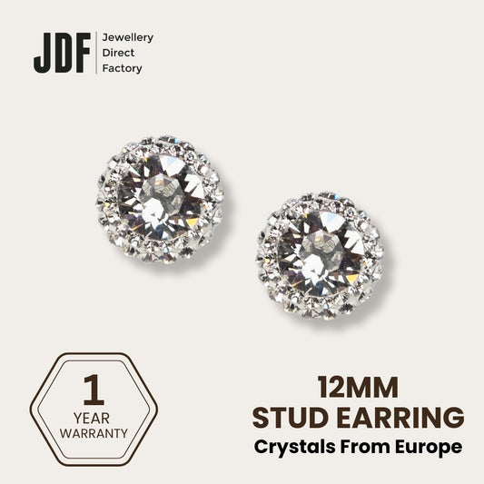 Double Halo Stud Earring with Crystals From Europe, Earrings, White, Crystals from Europe, One-Year Warranty - Jewellery Direct Factory in alabaster background