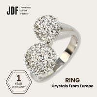 Double Lollipop Ring with Crystal From Europe, Crystal Ring, White, Crystal From Europe, One-Year Warranty - Jewellery Direct Factory in alabaster background