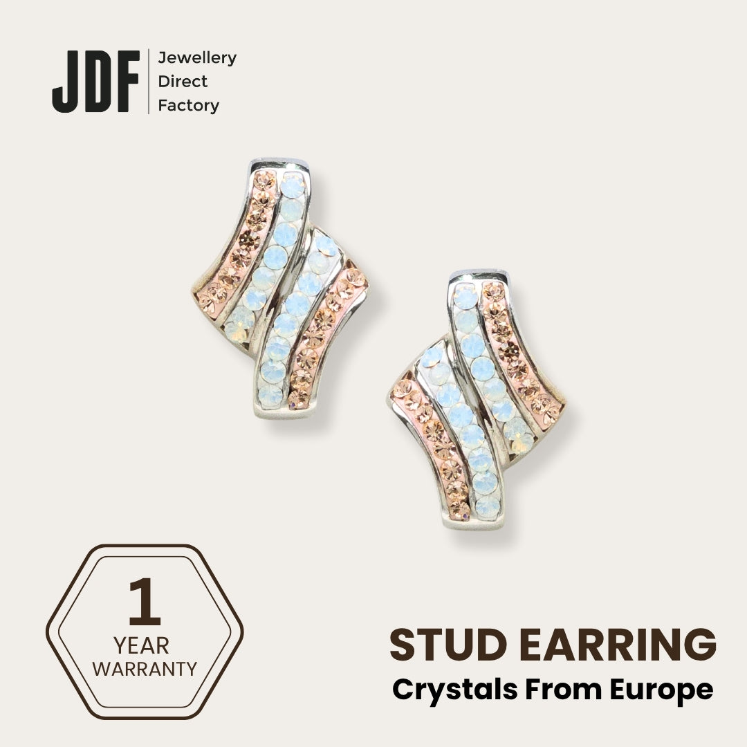 Elegance Twist Earrings with Crystals from Europe, Crystal Earrings, White, Crystals from Europe, One-Year Warranty - Jewellery Direct Factory in alabaster background